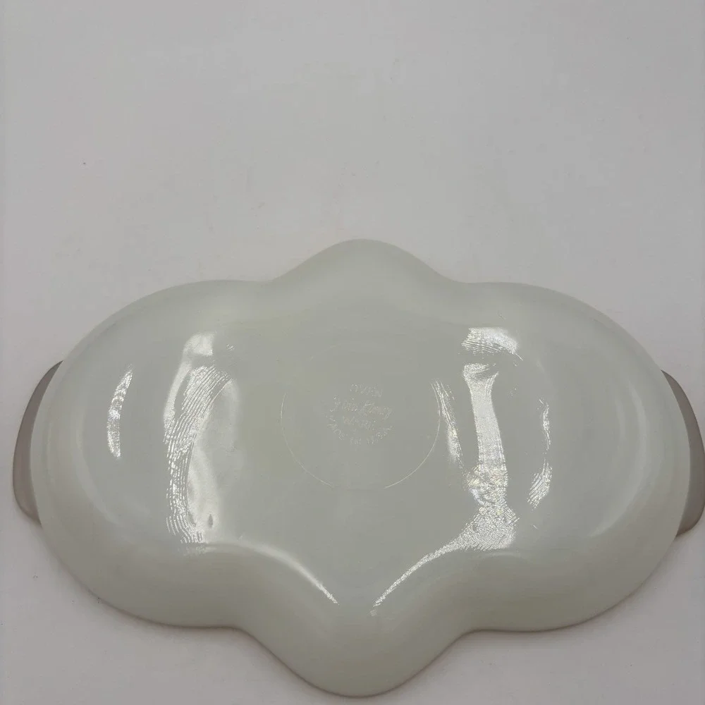 Vintage Fire King Milk Glass Divided Relish Candy Dish Gold Trim Oven Ware Serve